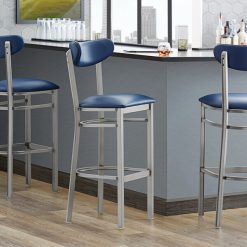 Flash Sale ❤️ LT&S Boomerang Series Lancaster Table & Seating Boomerang Bar Height Clear ???? Coat Chair With Navy Vinyl Seat And Back ⌛