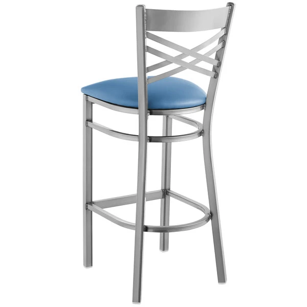 Discount ๐ Lancaster Table & Seating Clear ๐งฅ Coat Cross Back Bar Height Chair With Blue Padded Seat ๐ - Image 3