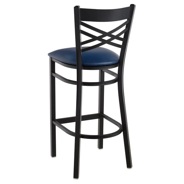 Cheap 💯 Lancaster Table & Seating Cross Back Bar Height Black Chair With Navy Vinyl Seat 🛒 - Image 3