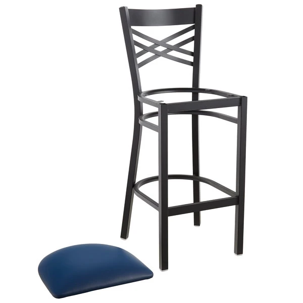 Cheap 💯 Lancaster Table & Seating Cross Back Bar Height Black Chair With Navy Vinyl Seat 🛒 - Image 4