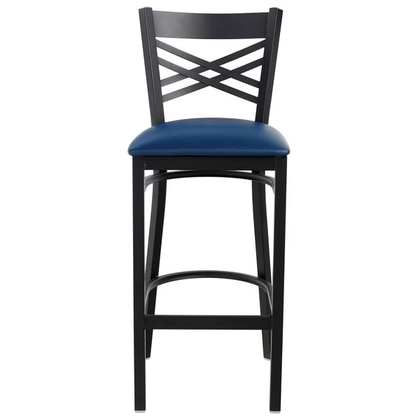 Cheap 💯 Lancaster Table & Seating Cross Back Bar Height Black Chair With Navy Vinyl Seat 🛒 - Image 5