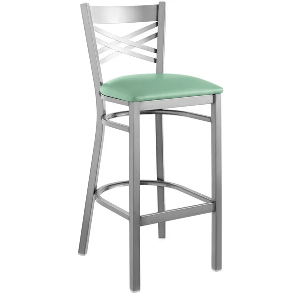 Promo 😀 Lancaster Table & Seating Clear 🧥 Coat Cross Back Bar Height Chair With Seafoam Padded Seat ✨ - Image 2