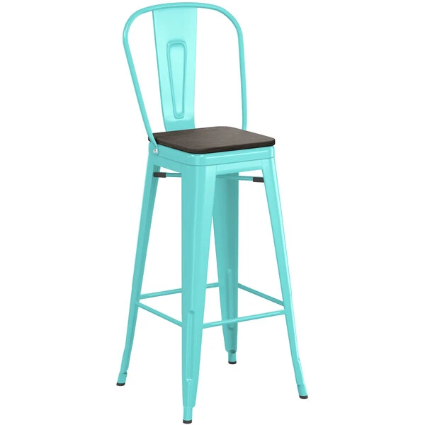 Best Sale ๐ฏ LT&S Alloy Series Lancaster Table & Seating Alloy Series Seafoam Metal Indoor Industrial Cafe Bar Height Stool With Vertical Slat Back And Black Wood Seat ๐ - Image 2