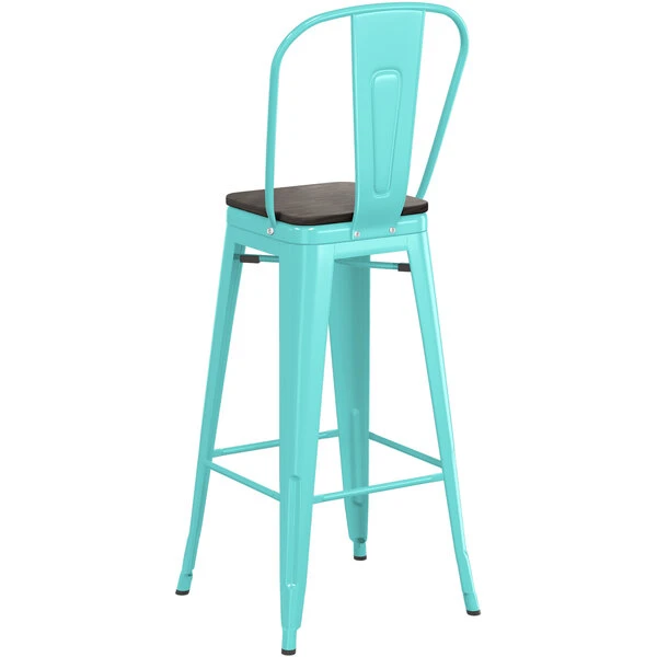 Best Sale ๐ฏ LT&S Alloy Series Lancaster Table & Seating Alloy Series Seafoam Metal Indoor Industrial Cafe Bar Height Stool With Vertical Slat Back And Black Wood Seat ๐ - Image 3
