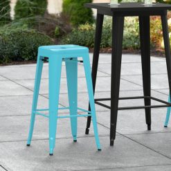 Deals ???? LT&S Alloy Series Lancaster Table & Seating Alloy Series Arctic Blue Stackable Metal Indoor / Outdoor Industrial Barstool With Drain Hole Seat ????