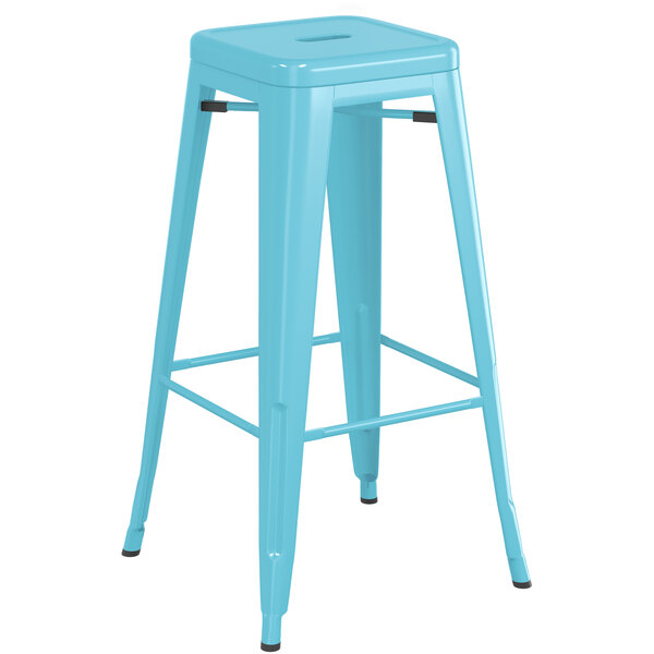 Deals ???? LT&S Alloy Series Lancaster Table & Seating Alloy Series Arctic Blue Stackable Metal Indoor / Outdoor Industrial Barstool With Drain Hole Seat ???? 4 Deals ???? LT&S Alloy Series Lancaster Table & Seating Alloy Series Arctic Blue Stackable Metal Indoor / Outdoor Industrial Barstool With Drain Hole Seat ???? - Image 2