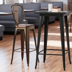 Cheapest ✨ LT&S Alloy Series Lancaster Table & Seating Alloy Series Copper Metal Indoor Industrial Cafe Bar Height Stool With Vertical Slat Back And Walnut Wood Seat ????