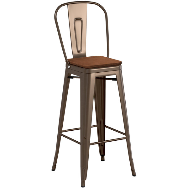 Lancaster Table & Seating Alloy Series Copper Metal Indoor Industrial Cafe Bar Height Stool with Vertical Slat Back and Walnut Wood Seat Cheapest ✨ LT&S Alloy Series Lancaster Table & Seating Alloy Series Copper Metal Indoor Industrial Cafe Bar Height Stool With Vertical Slat Back And Walnut Wood Seat ???? -Lancaster Shop unnamed file 657