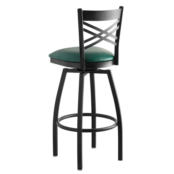 Cheapest ๐ Lancaster Table & Seating Cross Back Bar Height Black Swivel Chair With Green Vinyl Seat ๐ฅ - Image 3