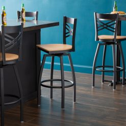 Wholesale ???? Lancaster Table & Seating Cross Back Bar Height Black Swivel Chair With Natural Wood Seat ????