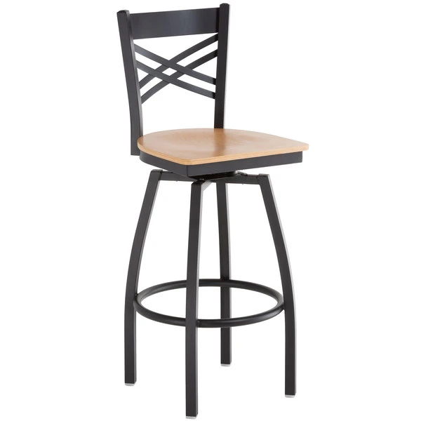 Wholesale 💯 Lancaster Table & Seating Cross Back Bar Height Black Swivel Chair With Natural Wood Seat 😍 - Image 2