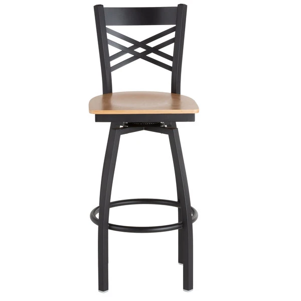 Wholesale 💯 Lancaster Table & Seating Cross Back Bar Height Black Swivel Chair With Natural Wood Seat 😍 - Image 4