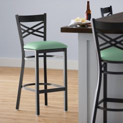Best deal ???? Lancaster Table & Seating Black Cross Back Bar Height Chair With Seafoam Padded Seat ????