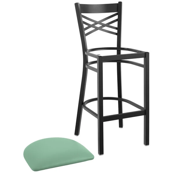 Best deal 🔔 Lancaster Table & Seating Black Cross Back Bar Height Chair With Seafoam Padded Seat 🌟 - Image 4
