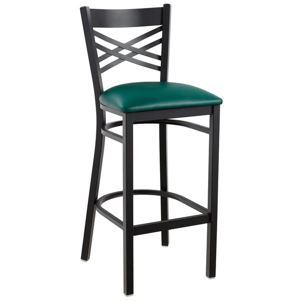 Hot Sale ๐ฏ Lancaster Table & Seating Cross Back Bar Height Black Chair With Green Vinyl Seat โค๏ธ - Image 2