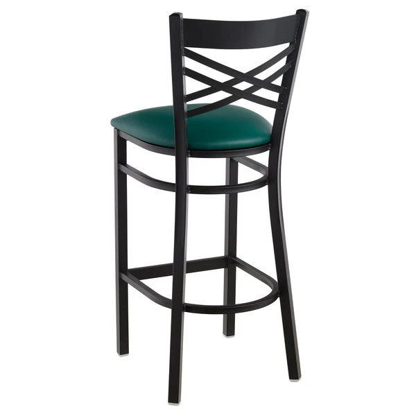 Hot Sale ๐ฏ Lancaster Table & Seating Cross Back Bar Height Black Chair With Green Vinyl Seat โค๏ธ - Image 3