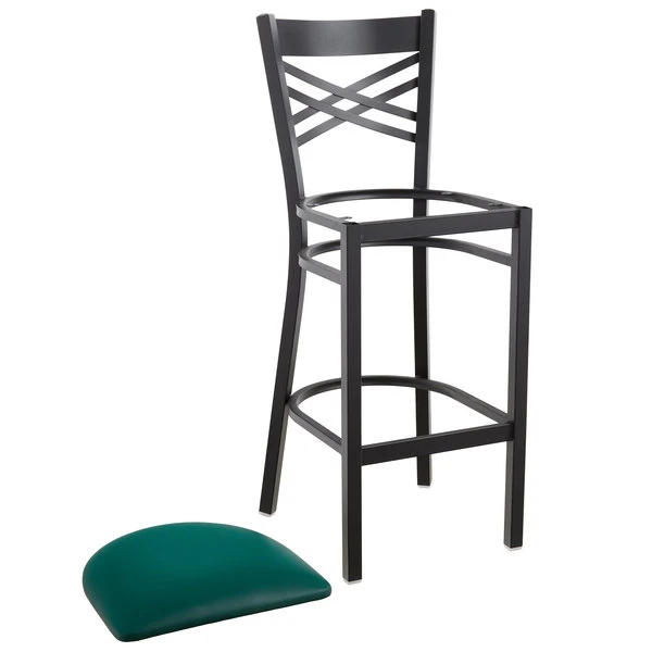 Hot Sale ๐ฏ Lancaster Table & Seating Cross Back Bar Height Black Chair With Green Vinyl Seat โค๏ธ - Image 4
