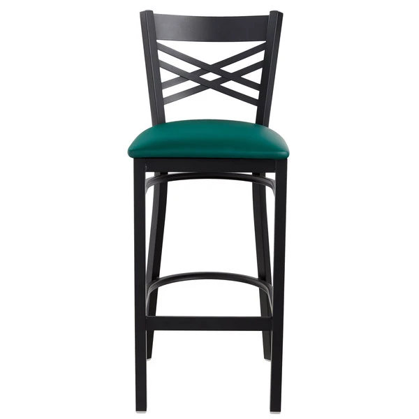 Hot Sale ๐ฏ Lancaster Table & Seating Cross Back Bar Height Black Chair With Green Vinyl Seat โค๏ธ - Image 5