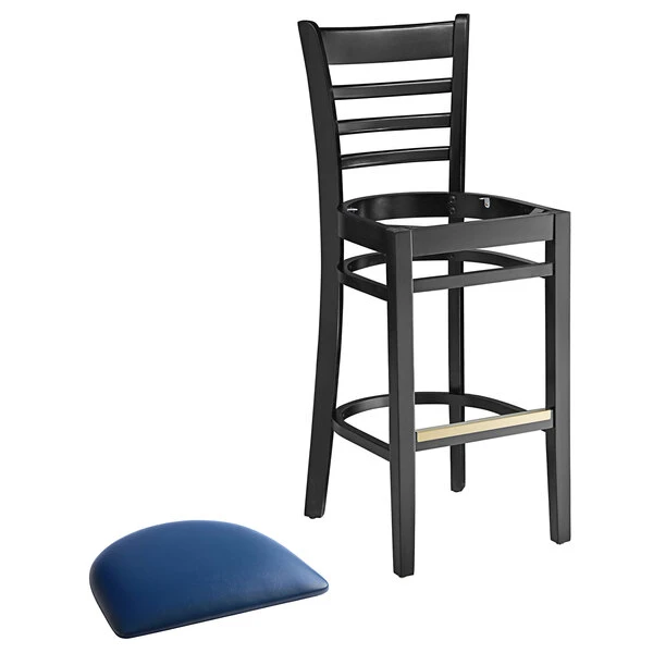 Brand new ๐งจ Lancaster Table & Seating Black Ladder Back Bar Height Chair With Navy Padded Seat ๐ - Image 4