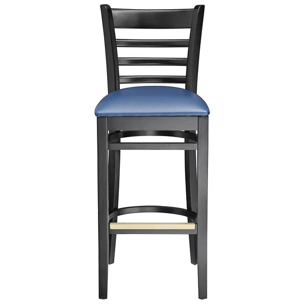 Brand new ๐งจ Lancaster Table & Seating Black Ladder Back Bar Height Chair With Navy Padded Seat ๐ - Image 5