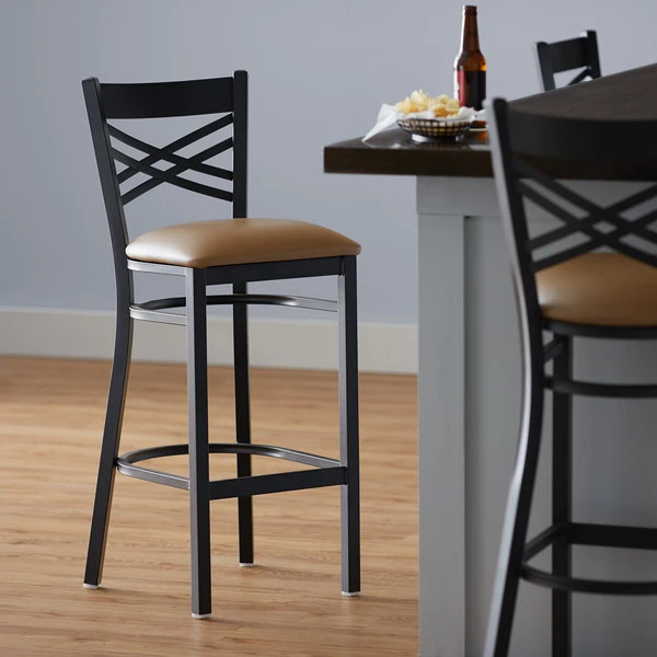 Coupon ๐งจ Lancaster Table & Seating Cross Back Bar Height Black Chair With Light Brown Vinyl Seat ๐