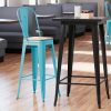 Cheapest ❤️ LT&S Alloy Series Lancaster Table & Seating Alloy Series Arctic Blue Metal Indoor Industrial Cafe Bar Height Stool With Vertical Slat Back And Natural Wood Seat ????