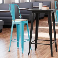 Cheapest ❤️ LT&S Alloy Series Lancaster Table & Seating Alloy Series Arctic Blue Metal Indoor Industrial Cafe Bar Height Stool With Vertical Slat Back And Natural Wood Seat ????