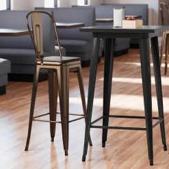 Best Sale ???? LT&S Alloy Series Lancaster Table & Seating Alloy Series Copper Metal Indoor Industrial Cafe Bar Height Stool With Vertical Slat Back And Black Wood Seat ????