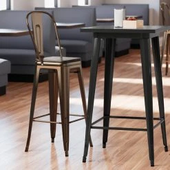 Best Sale 🤩 LT&S Alloy Series Lancaster Table & Seating Alloy Series Copper Metal Indoor Industrial Cafe Bar Height Stool With Vertical Slat Back And Black Wood Seat 🎉