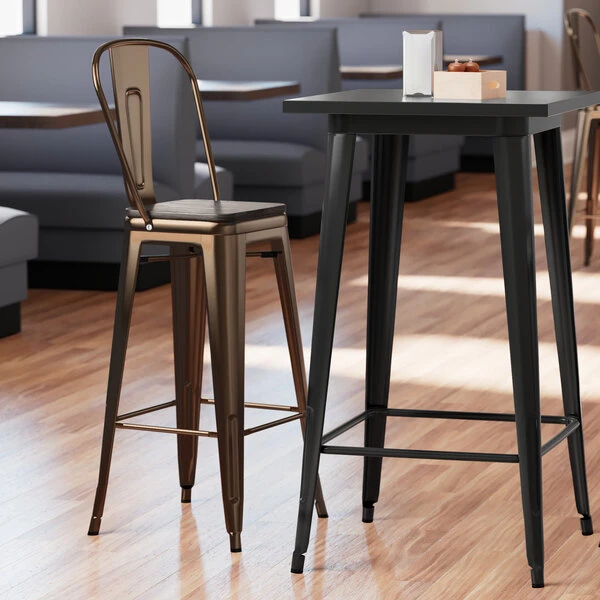 Best Sale ๐คฉ LT&S Alloy Series Lancaster Table & Seating Alloy Series Copper Metal Indoor Industrial Cafe Bar Height Stool With Vertical Slat Back And Black Wood Seat ๐