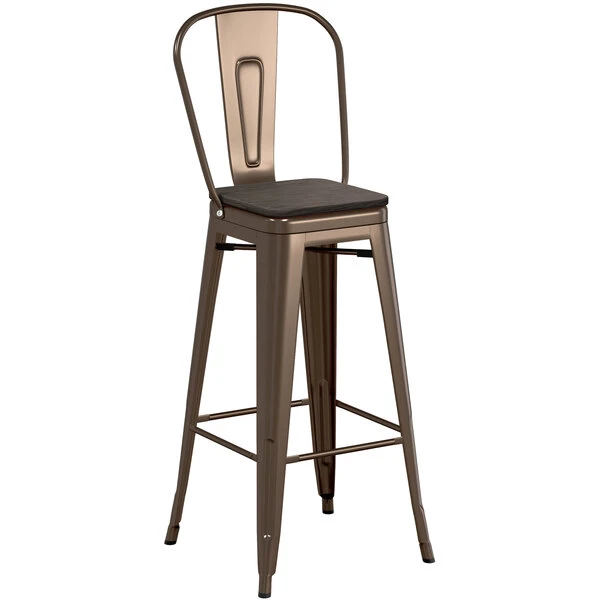 Best Sale ๐คฉ LT&S Alloy Series Lancaster Table & Seating Alloy Series Copper Metal Indoor Industrial Cafe Bar Height Stool With Vertical Slat Back And Black Wood Seat ๐ - Image 2
