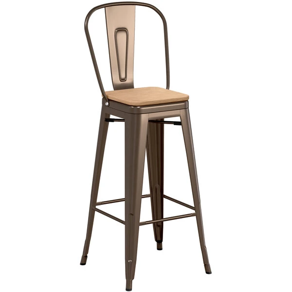 Top 10 🎁 LT&S Alloy Series Lancaster Table & Seating Alloy Series Copper Metal Indoor Industrial Cafe Bar Height Stool With Vertical Slat Back And Natural Wood Seat 🎁 - Image 2