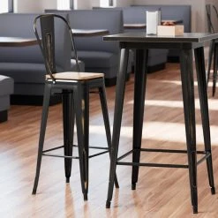 Outlet 🤩 LT&S Alloy Series Lancaster Table & Seating Alloy Series Distressed Copper Metal Indoor Industrial Cafe Bar Height Stool With Vertical Slat Back And Natural Wood Seat 🌟