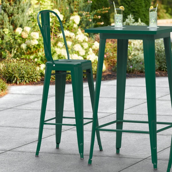 Wholesale ๐ฏ LT&S Alloy Series Lancaster Table & Seating Alloy Series Emerald Metal Indoor / Outdoor Industrial Cafe Barstool With Vertical Slat Back And Drain Hole Seat ๐ฏ