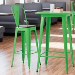 Brand new 😉 LT&S Alloy Series Lancaster Table & Seating Alloy Series Green Metal Indoor Industrial Cafe Bar Height Stool With Vertical Slat Back And Black Wood Seat 😍