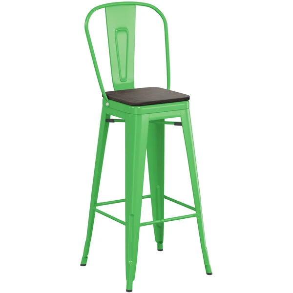 Brand new ๐ LT&S Alloy Series Lancaster Table & Seating Alloy Series Green Metal Indoor Industrial Cafe Bar Height Stool With Vertical Slat Back And Black Wood Seat ๐ - Image 2