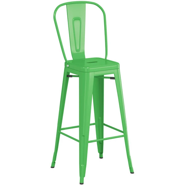 Outlet ✔️ LT&S Alloy Series Lancaster Table & Seating Alloy Series Green Metal Indoor Industrial Cafe Bar Height Stool With Vertical Slat Back And Natural Wood Seat ✨ - Image 4
