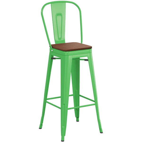 Top 10 👏 LT&S Alloy Series Lancaster Table & Seating Alloy Series Green Metal Indoor Industrial Cafe Bar Height Stool With Vertical Slat Back And Walnut Wood Seat ✨ - Image 2