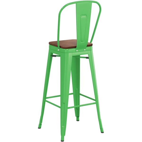 Top 10 👏 LT&S Alloy Series Lancaster Table & Seating Alloy Series Green Metal Indoor Industrial Cafe Bar Height Stool With Vertical Slat Back And Walnut Wood Seat ✨ - Image 3