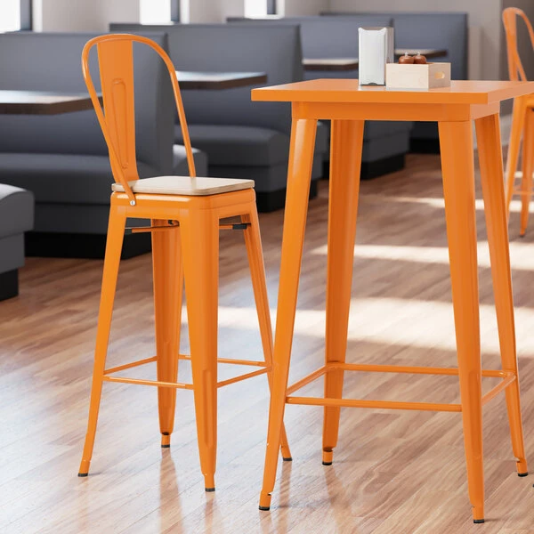 Coupon 🔥 LT&S Alloy Series Lancaster Table & Seating Alloy Series Orange Metal Indoor Industrial Cafe Bar Height Stool With Vertical Slat Back And Natural Wood Seat 🎁