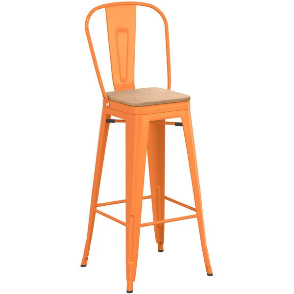 Coupon 🔥 LT&S Alloy Series Lancaster Table & Seating Alloy Series Orange Metal Indoor Industrial Cafe Bar Height Stool With Vertical Slat Back And Natural Wood Seat 🎁 - Image 2