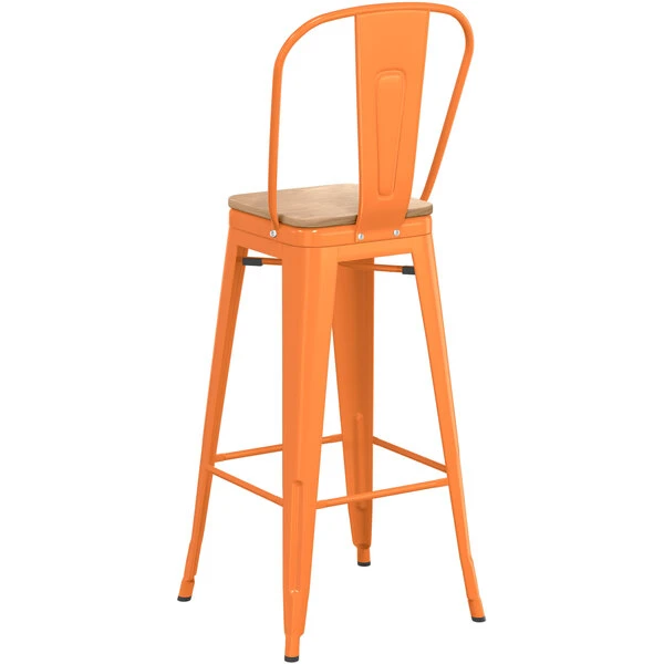 Coupon 🔥 LT&S Alloy Series Lancaster Table & Seating Alloy Series Orange Metal Indoor Industrial Cafe Bar Height Stool With Vertical Slat Back And Natural Wood Seat 🎁 - Image 3