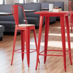 Cheap ???? LT&S Alloy Series Lancaster Table & Seating Alloy Series Red Metal Indoor Industrial Cafe Bar Height Stool With Vertical Slat Back And Natural Wood Seat ????