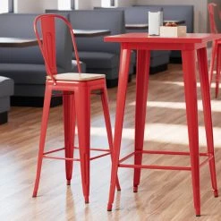 Cheap ๐ LT&S Alloy Series Lancaster Table & Seating Alloy Series Red Metal Indoor Industrial Cafe Bar Height Stool With Vertical Slat Back And Natural Wood Seat ๐
