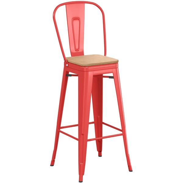 Cheap ๐ LT&S Alloy Series Lancaster Table & Seating Alloy Series Red Metal Indoor Industrial Cafe Bar Height Stool With Vertical Slat Back And Natural Wood Seat ๐ - Image 2