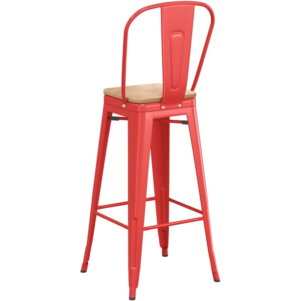 Cheap ๐ LT&S Alloy Series Lancaster Table & Seating Alloy Series Red Metal Indoor Industrial Cafe Bar Height Stool With Vertical Slat Back And Natural Wood Seat ๐ - Image 3