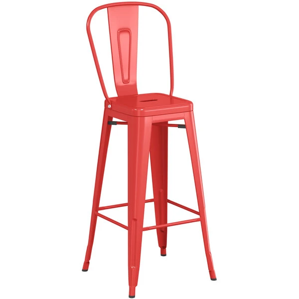 Cheap ๐ LT&S Alloy Series Lancaster Table & Seating Alloy Series Red Metal Indoor Industrial Cafe Bar Height Stool With Vertical Slat Back And Natural Wood Seat ๐ - Image 4