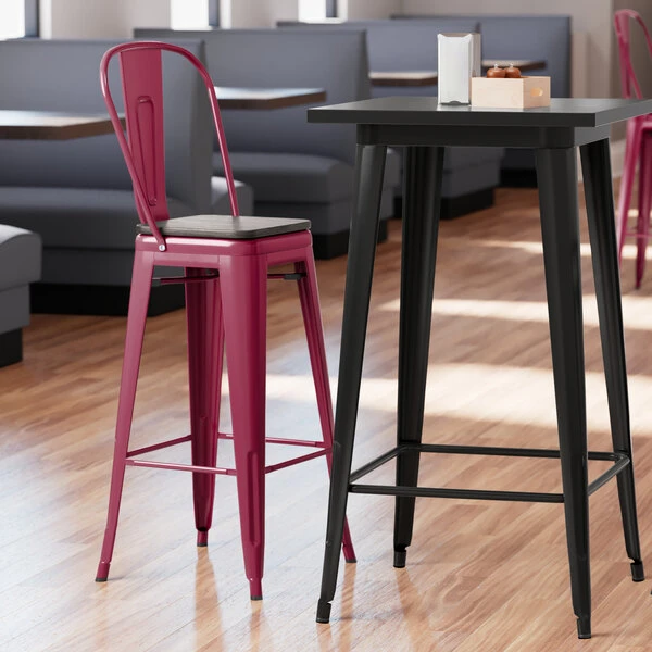 Cheapest 🎁 LT&S Alloy Series Lancaster Table & Seating Alloy Series Sangria Metal Indoor Industrial Cafe Bar Height Stool With Vertical Slat Back And Black Wood Seat 👏