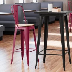 Promo ???? LT&S Alloy Series Lancaster Table & Seating Alloy Series Sangria Metal Indoor Industrial Cafe Bar Height Stool With Vertical Slat Back And Natural Wood Seat ????