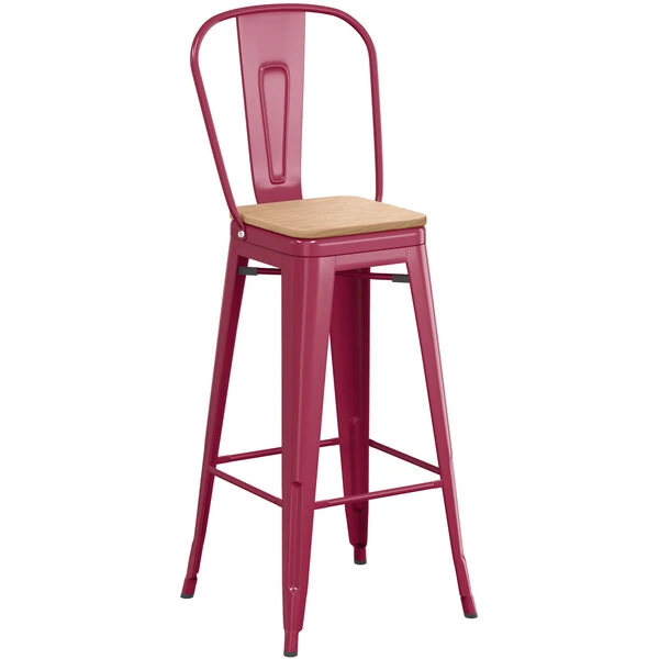 Promo 🤩 LT&S Alloy Series Lancaster Table & Seating Alloy Series Sangria Metal Indoor Industrial Cafe Bar Height Stool With Vertical Slat Back And Natural Wood Seat 😍 - Image 2
